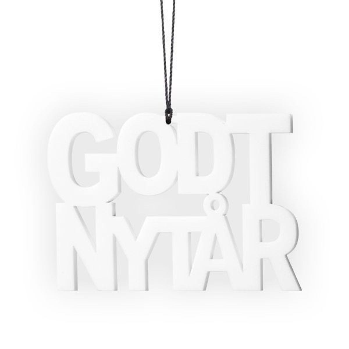 Nytårspynt - Godt Nytår i Hvid - 2 stk