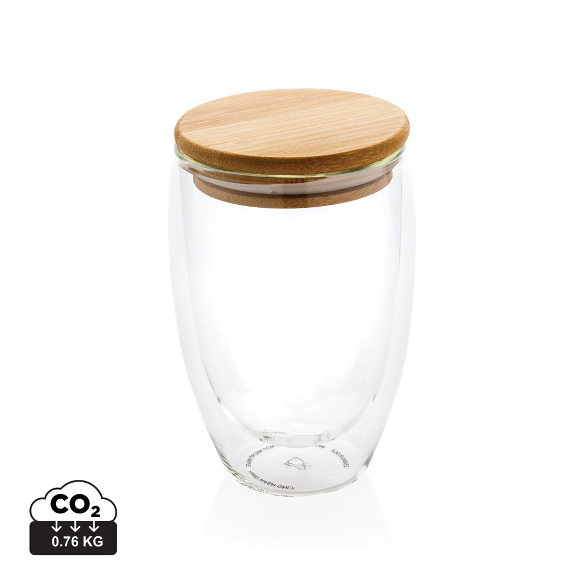 Double Wall Borosilikat Glass With Bamboo lid 350ml, Gennemsigtige