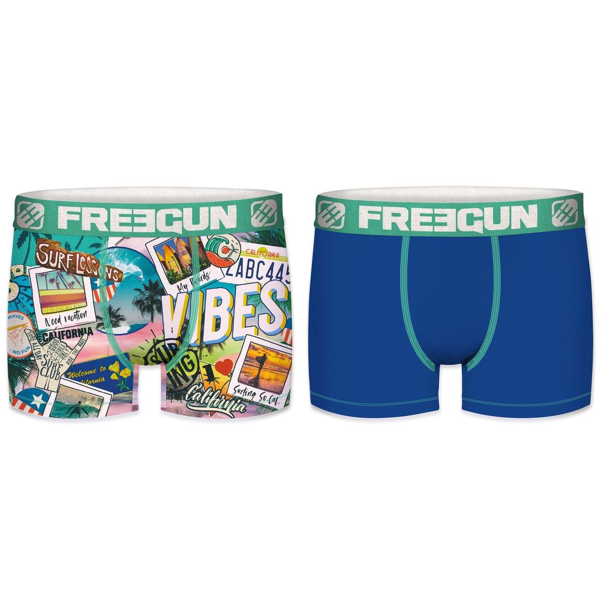 2-pack Microfiber Boxershorts - 1x California Vibes og 1x Blå - Freegun