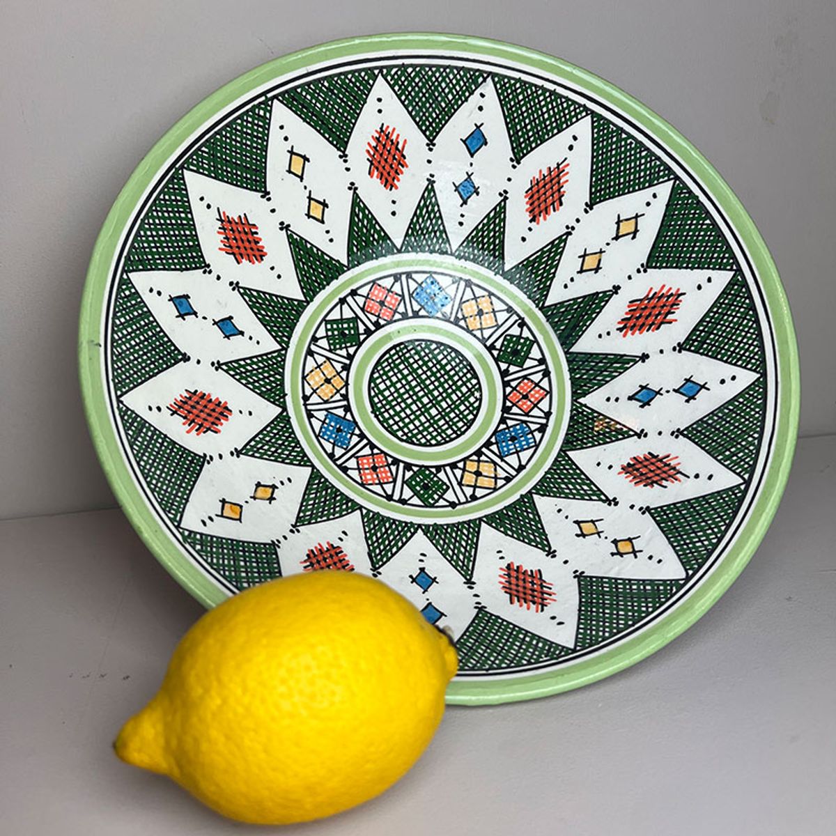 Marokkansk Keramik skål - 26cm GRØNTONER - Lime Berber