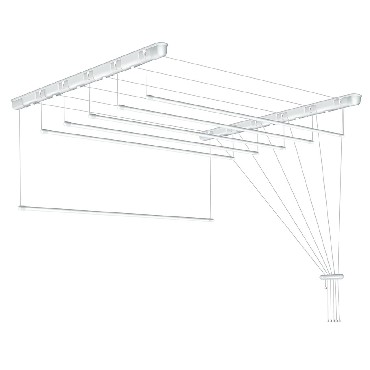 Lofthængt tørrestativ med 6 stænger - 160 cm. -Hvid