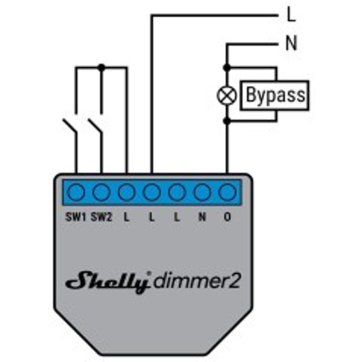 Shelly Dimmer 2 Dæmper 1 kanal Compatible with incandescent light bulbs (up to 40W) Overvarmebeskyttelse Overbelastningsbeskyt