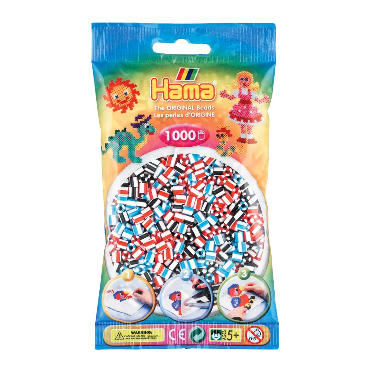 Hama perler - 1000 stk stribet - mix farver - Midi (207-91)