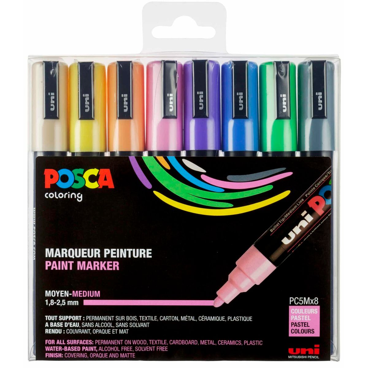 Posca Tusser Sæt Pastel Farver PC-5M - 8 stk.