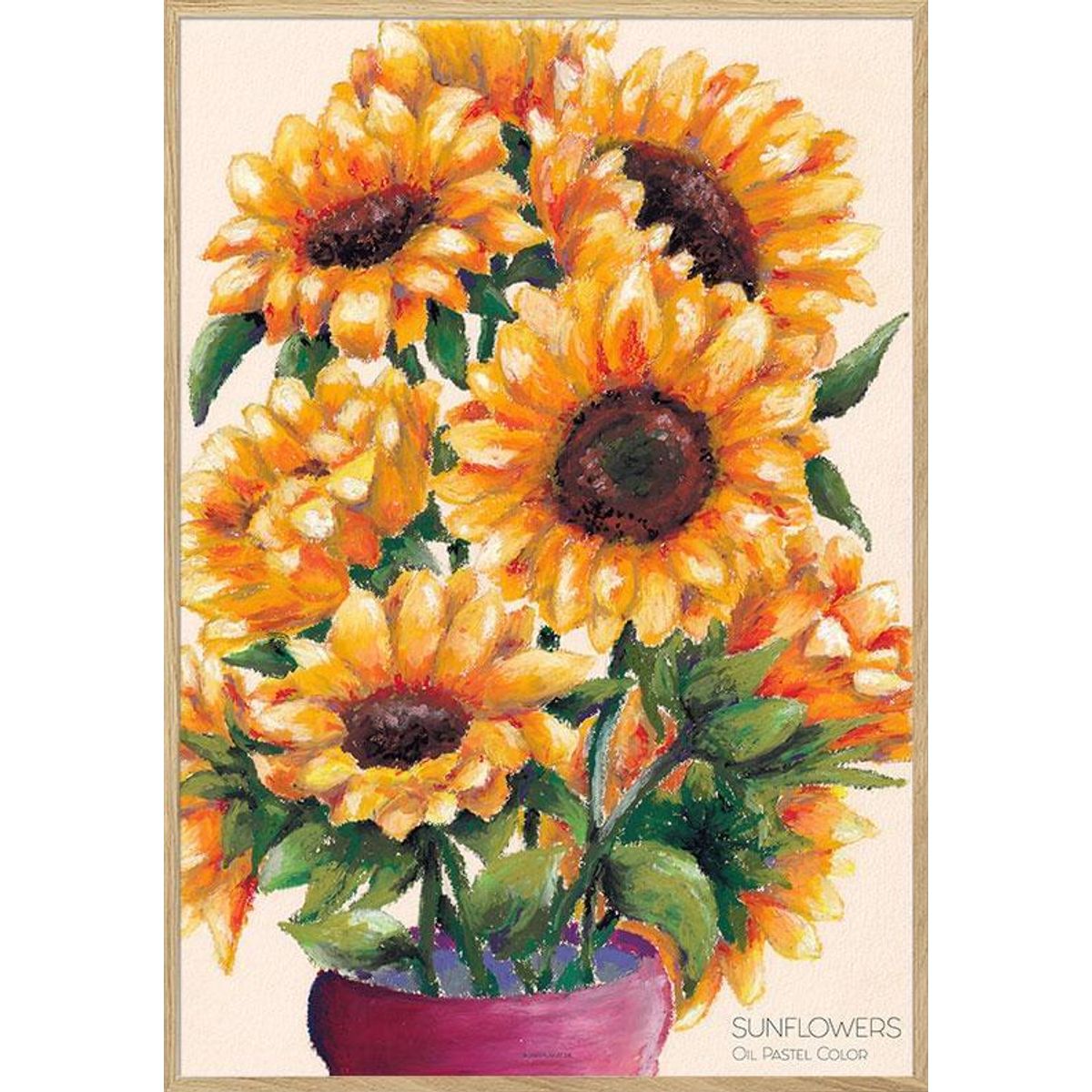 Sunflowers plakat - oliepasteltegning