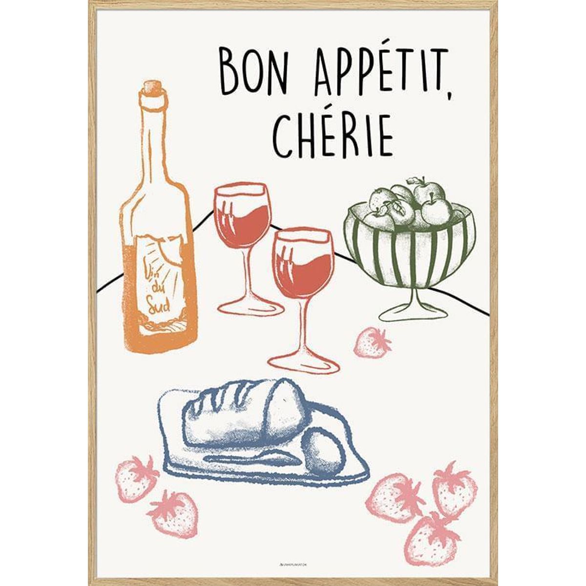 Bon appetit cherie - Festlig mad- og vinplakat