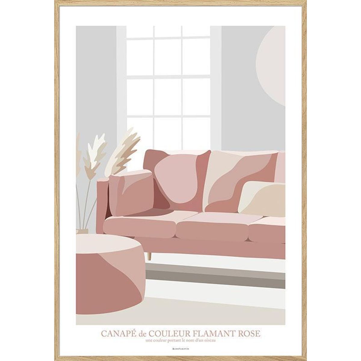 Grafisk plakat - flamingofarvet sofa