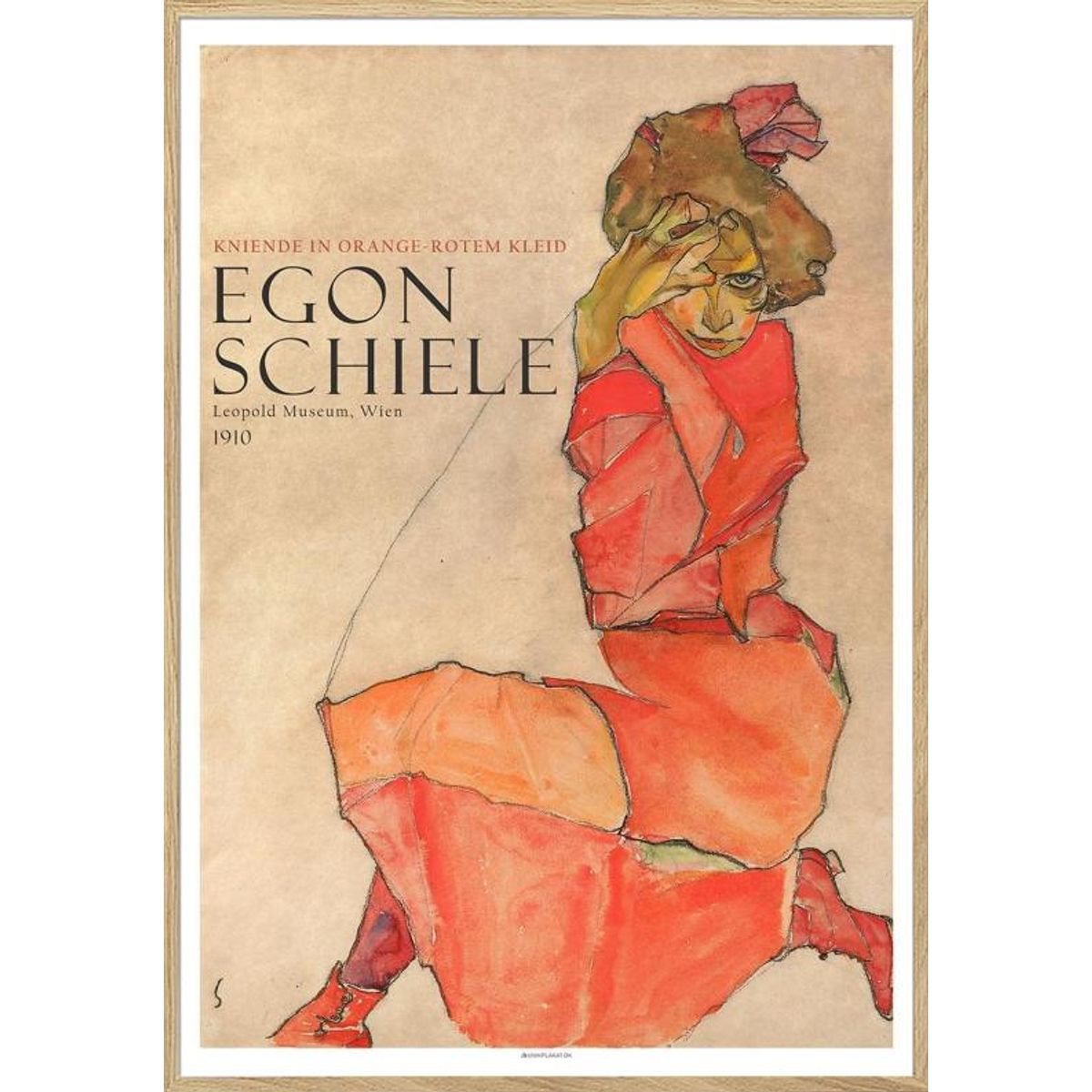 Egon Schiele - Kneeling female in orange red dress