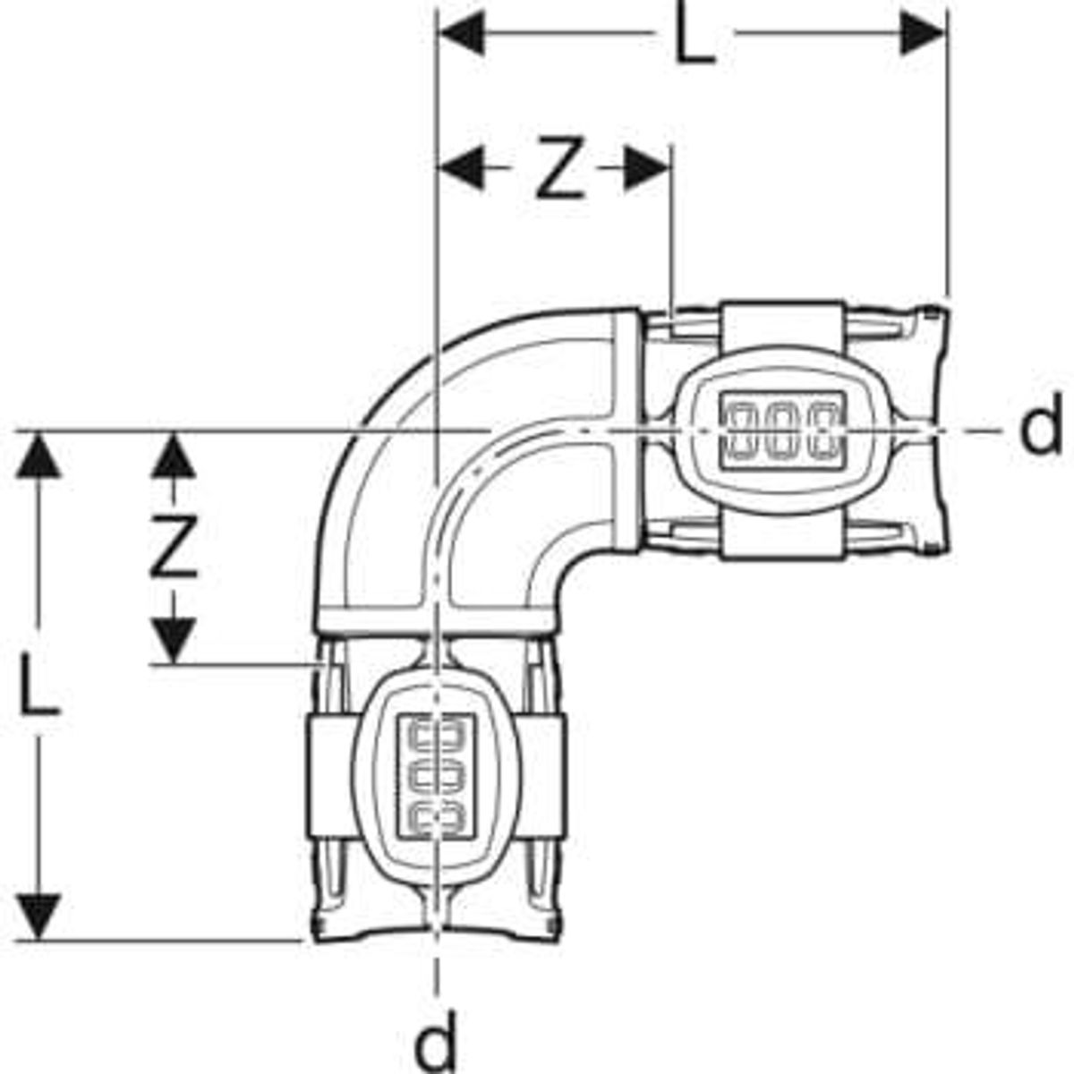 Geb b&oslash;jning 90 ° 63mm ppsu sort