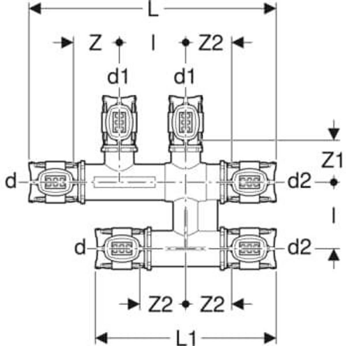 Geb krydstee 16x16x16mm m/iso.