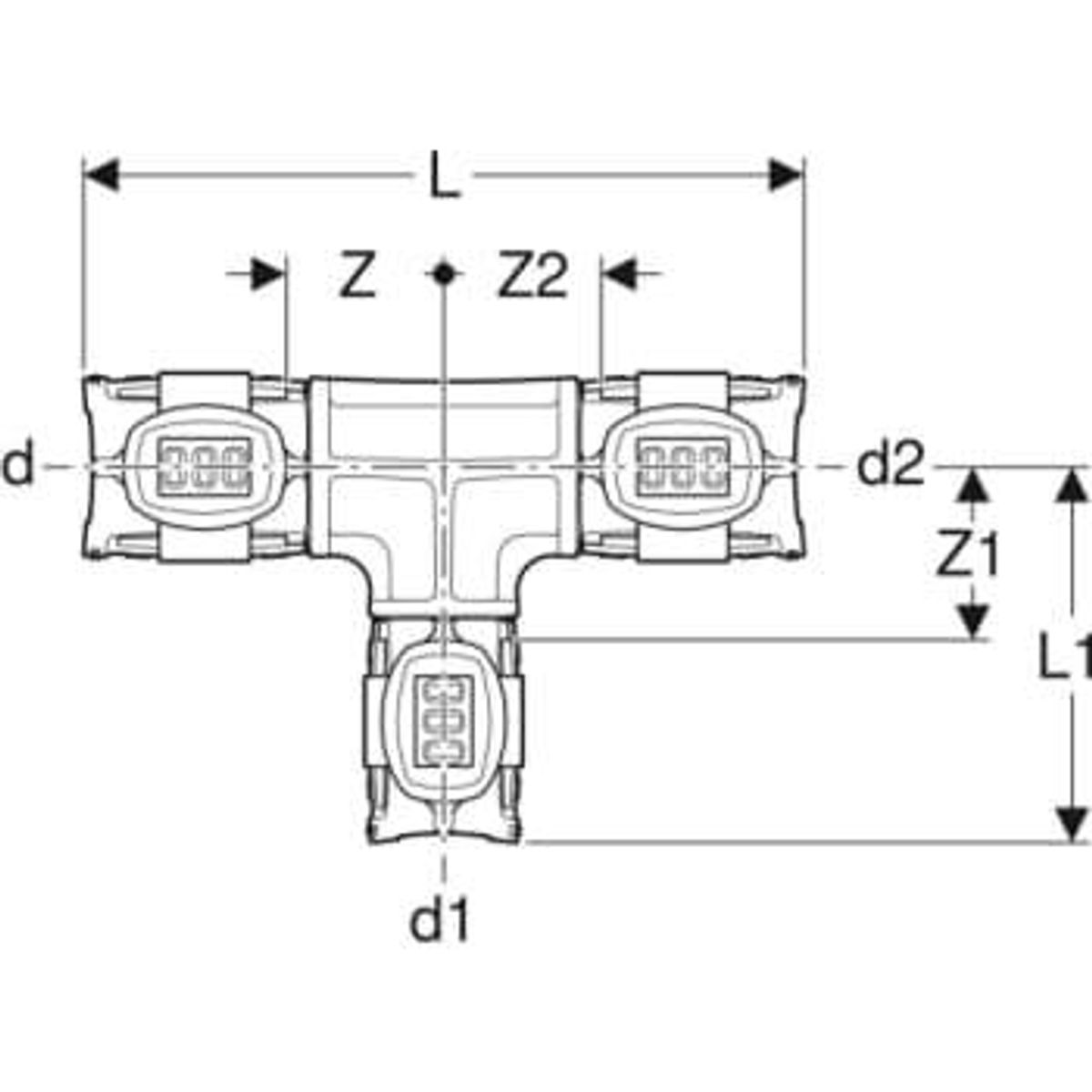 Geb tee 50x40x40mm ppsu sort