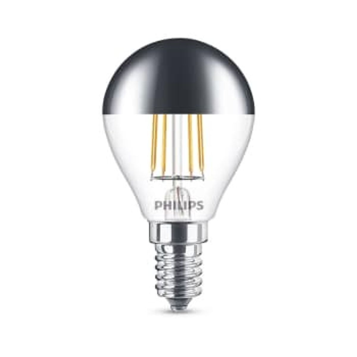 Philips LED Krone 4W 827 E14, 397 lumen, klar, topforspejlet - 2 stk. tilbage