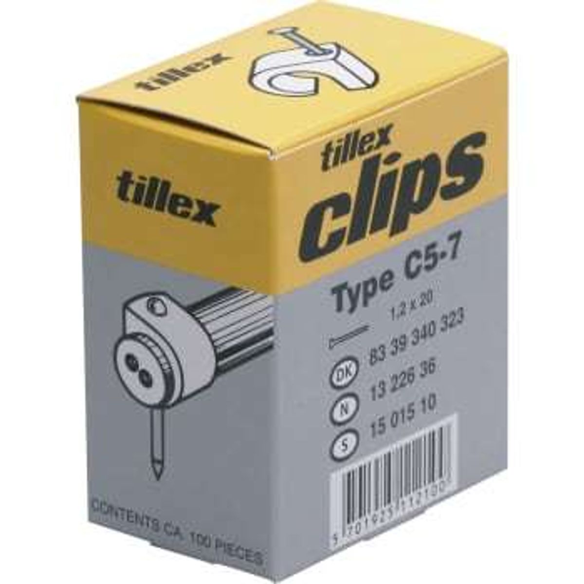 Tillex Clips 5-7/20mm-100 gr&aring; (100 stk)