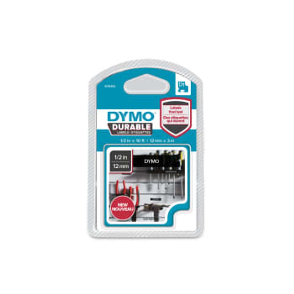 DYMO D1 Durable tape 12 mm x 3 m, hvid/sort