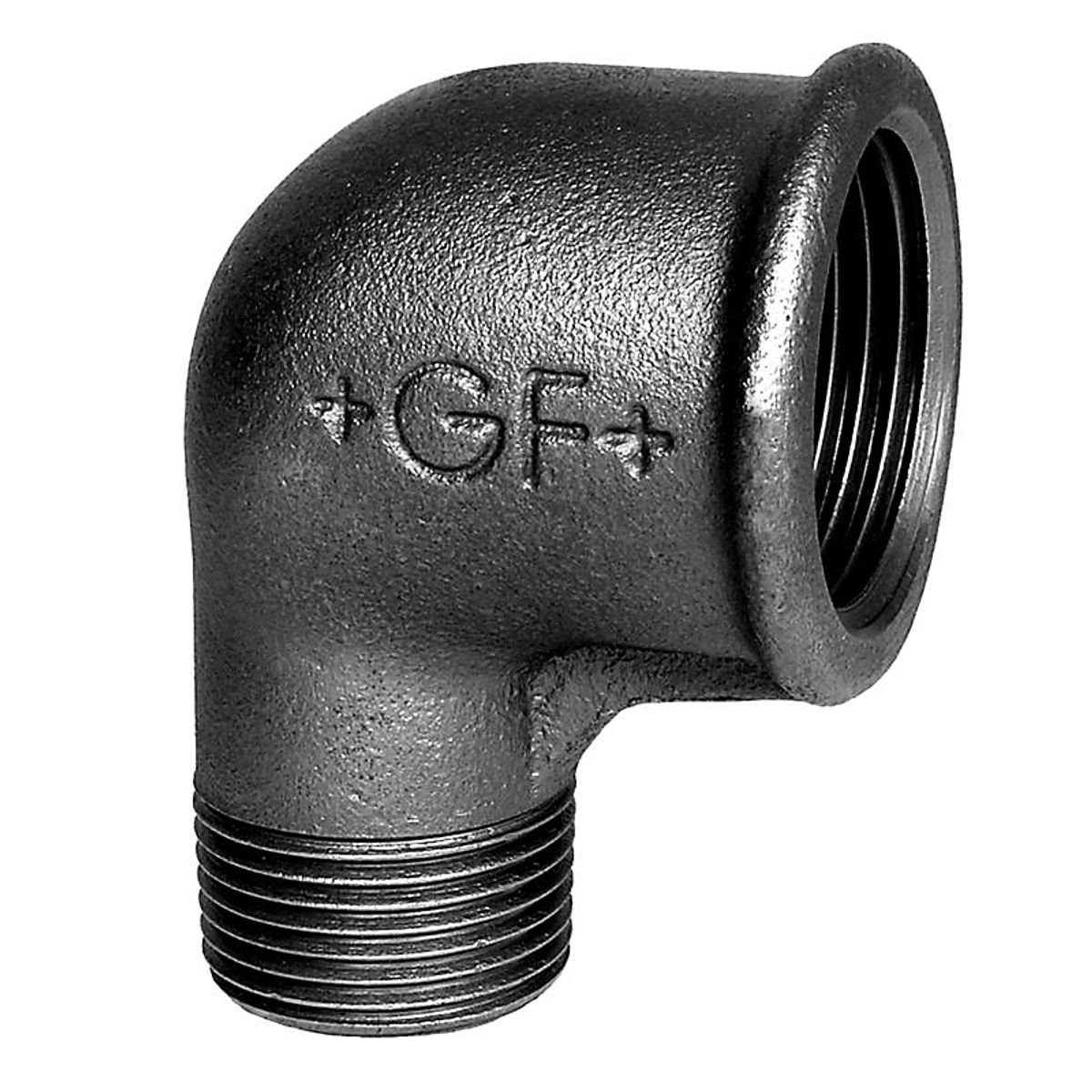 Georg Fischer vinkel 90° sort reduceret 1/2-3/8'' muffe-nippel