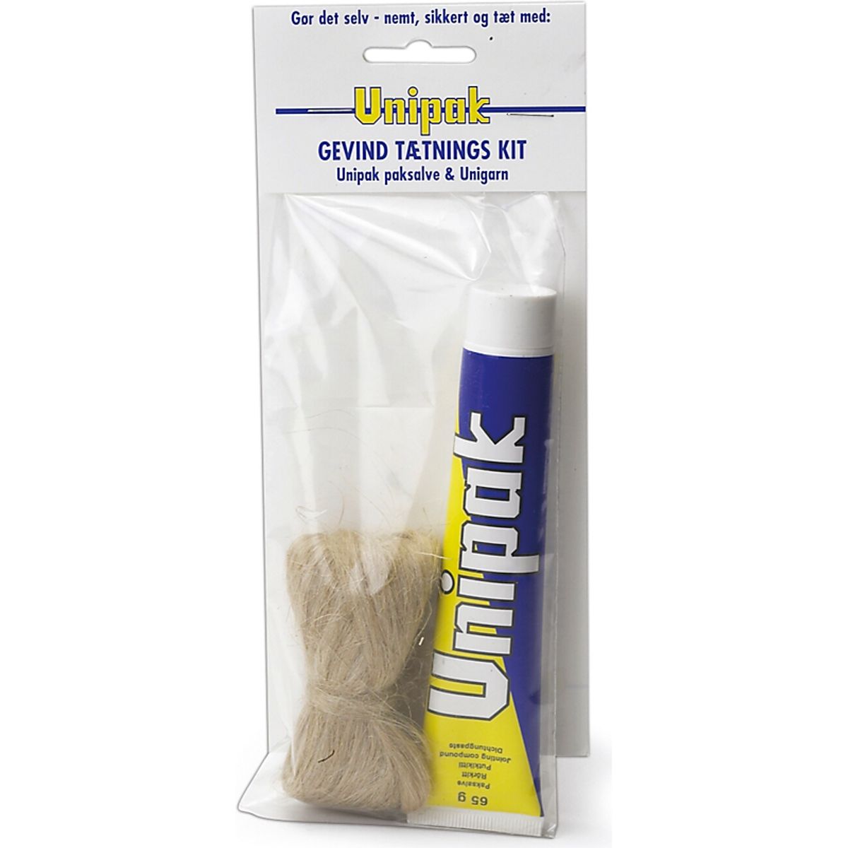 Unipak Paksalve & garn i pose 65 gr. tube paksalve + 13 g pakgarn