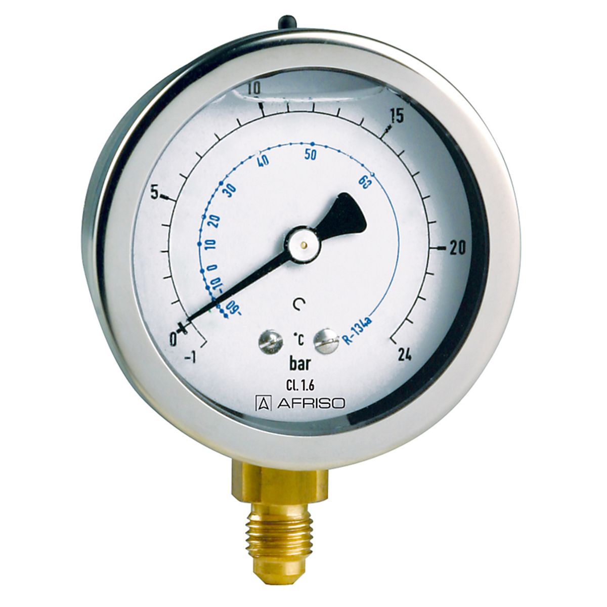 Afriso manometer Ø80 R290 HT Køl. RF80KT GLY-D711, UNF 7/16'', Skala -1/+30 bar