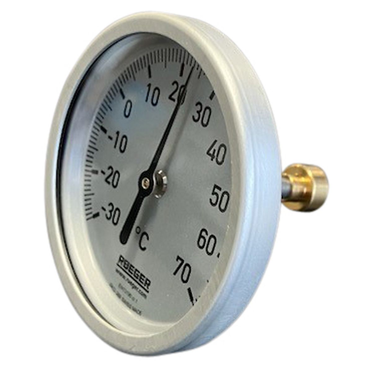 Rüeger TCH termometer 80x50 mm. Rustfrit stål, frontring i aluminium. -30/+70°C