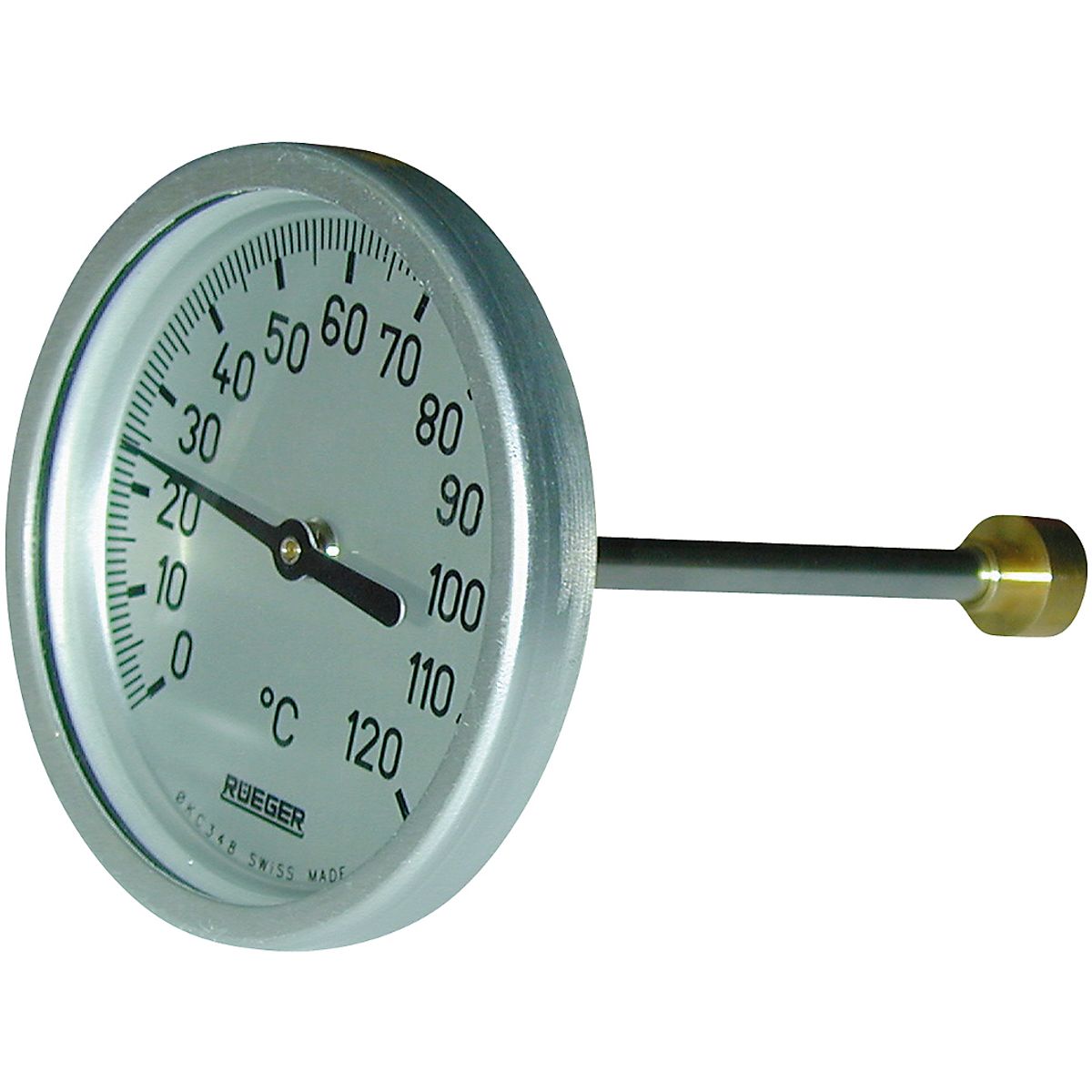 Rüeger TCH termometer 100x200 mm. Rustfrit stål, frontring i aluminium. 0-120°C