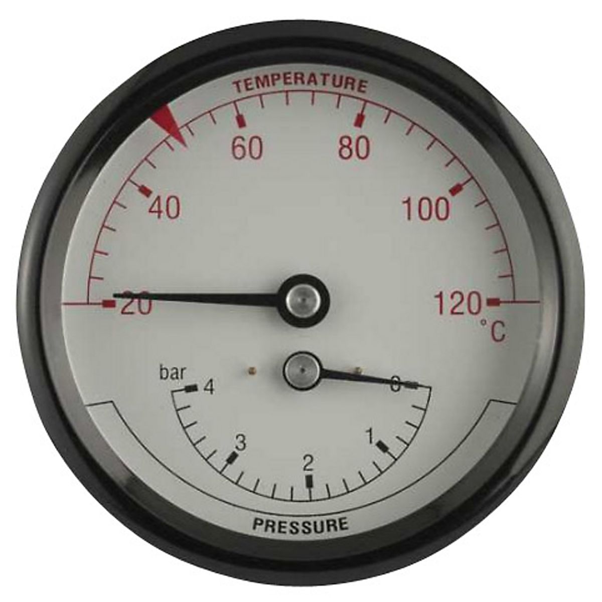 Erik Færgemann Termo-manometer 80 mm. 1/2'' (bag) 0-6 bar / 20-120° C