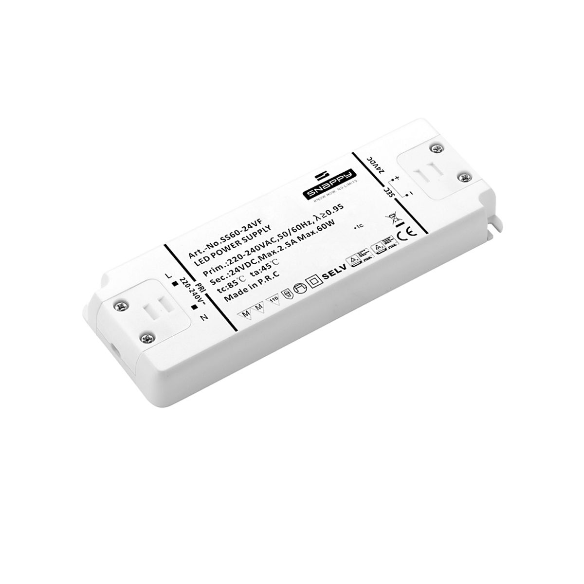 Snappy LED Driver 60W 24VDC, lille og robust, uden dæmp