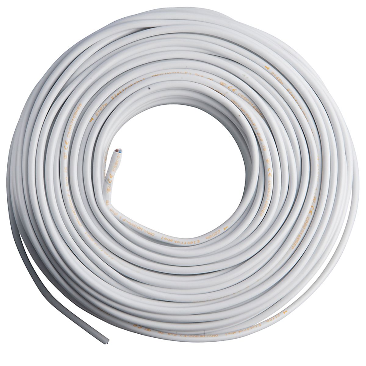 E-line plastkappeledning 2x0,75 H03VV-F, rund uden jord, 100m ring i shrinkplast, hvid