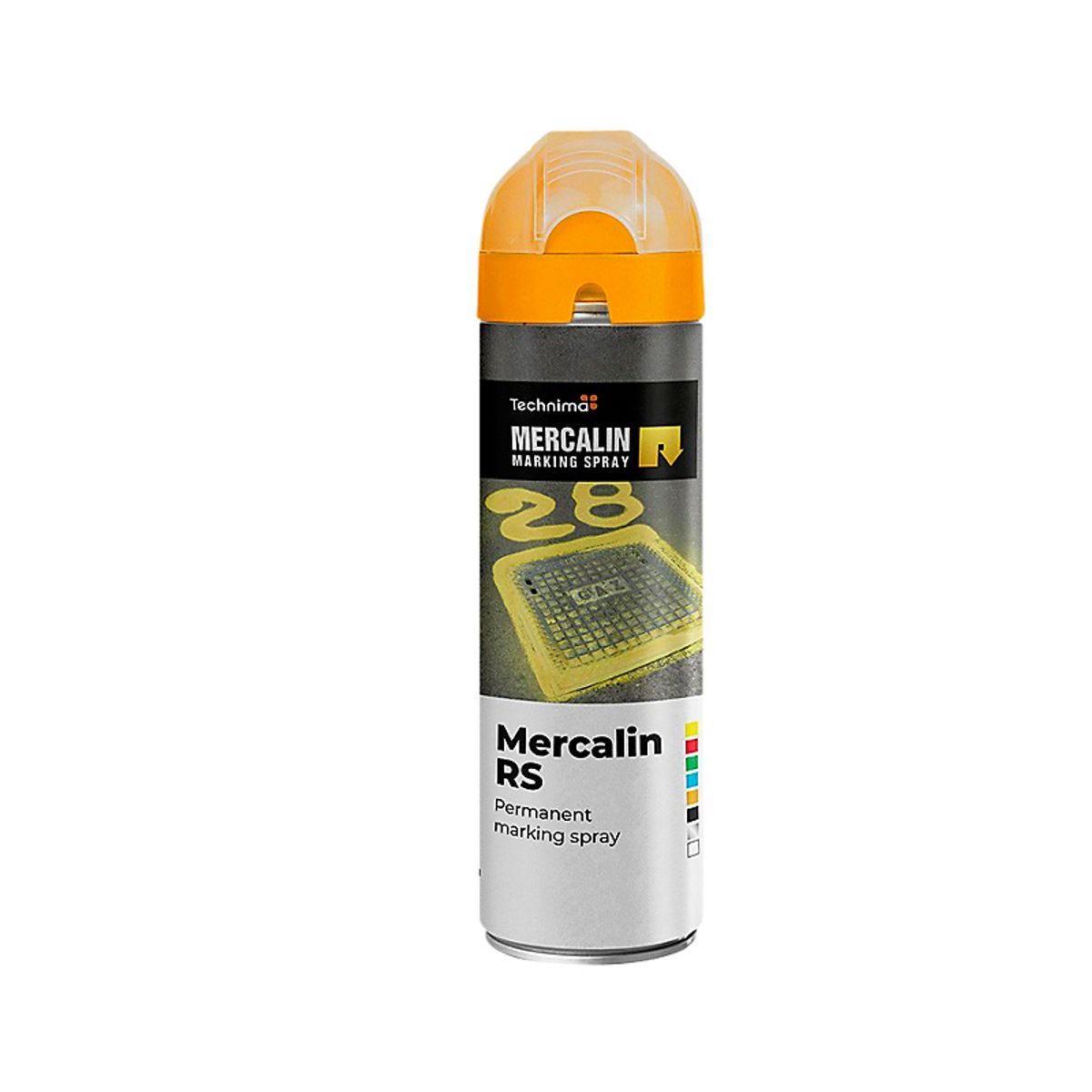 Mercalin markeringsspray 500ml RS orange, bl.a. til asfalt, beton, græs, grus, træ, sten & is