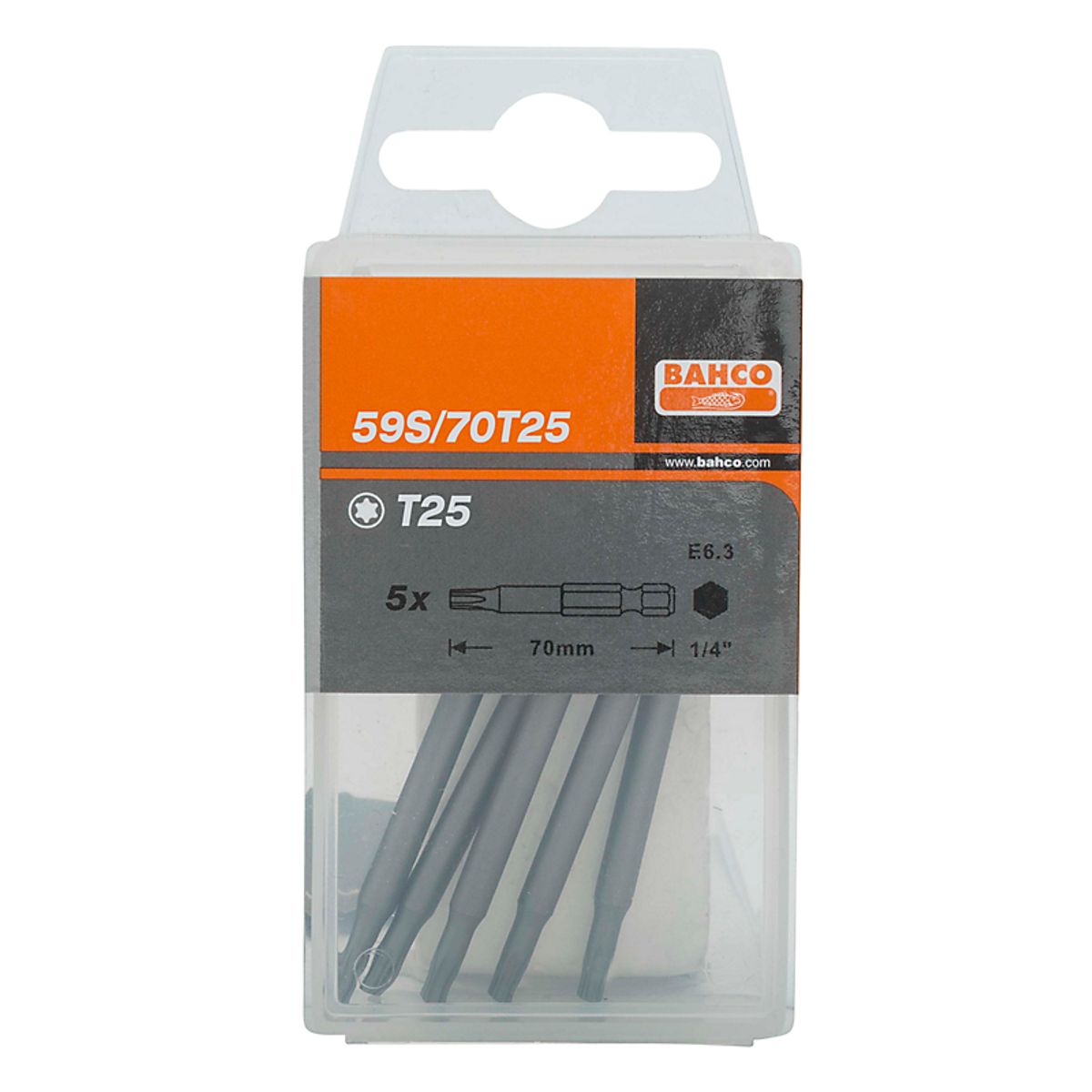 Bahco bits tx25 70mm 59s/70t25 industribits, 5 stk i boks