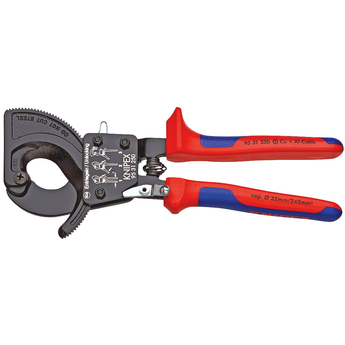 Knipex kabelskærer/saks 9531-250 med skraldefunktion, max. Kapac.Ø32mm