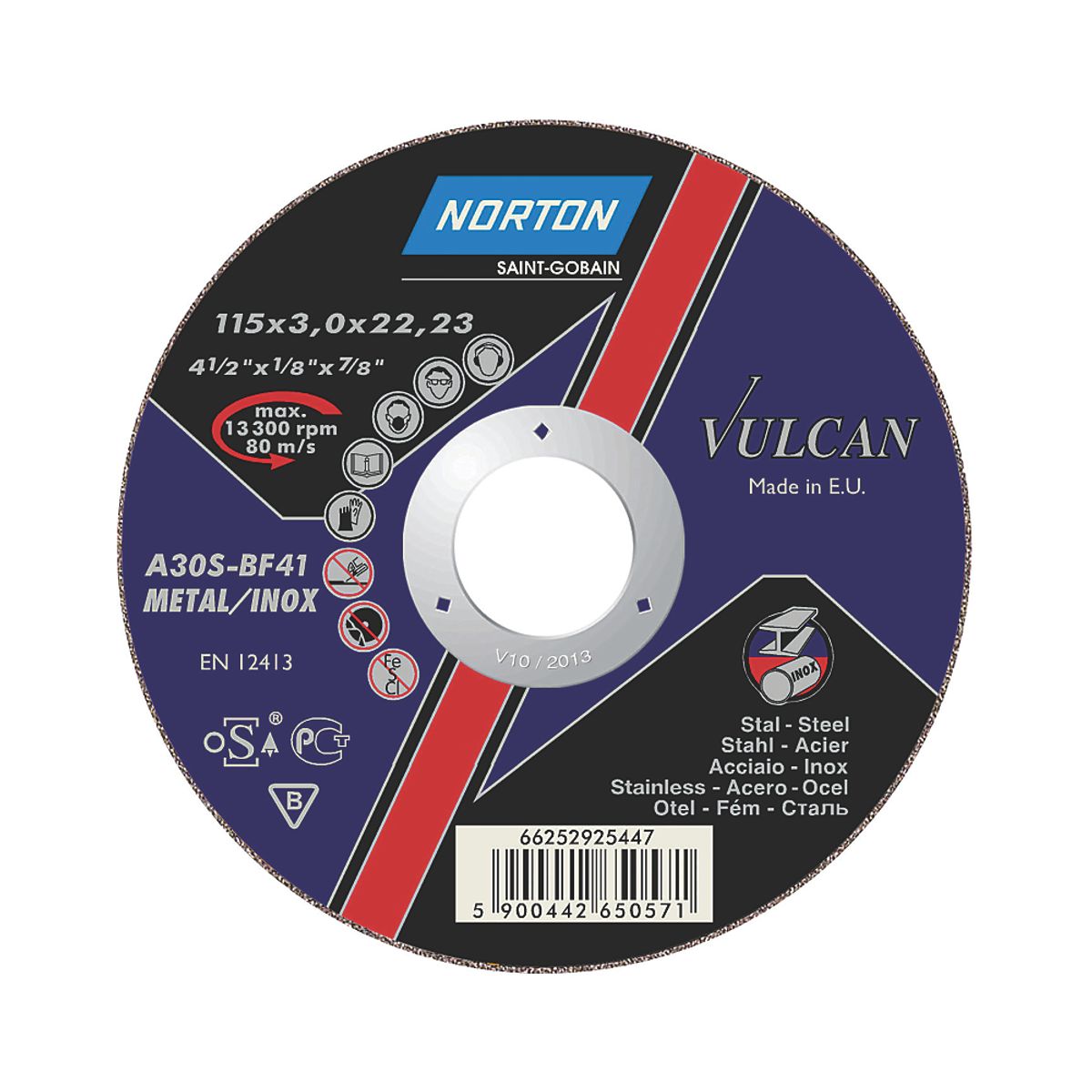 Norton Vulcan skæreskive 230x2,5x22,2 mm til jern & rustfrit stål A30S-Bf Inox 42