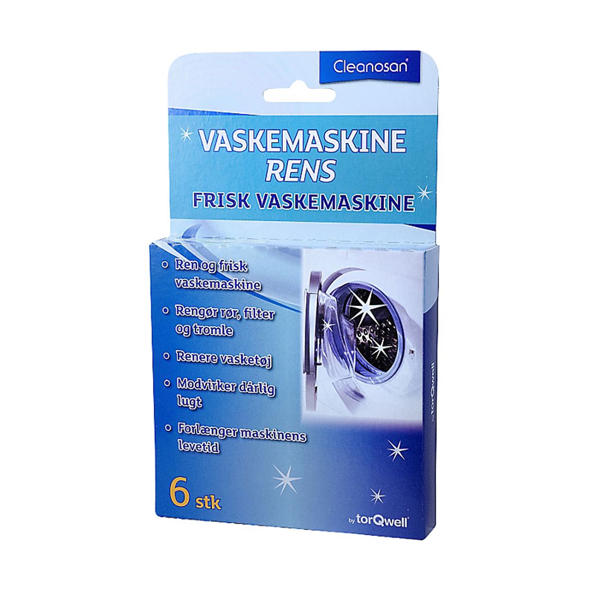 Cleanosan vaskemaskinerens rengører rør, filtre & tromle, pakke a 6stk tabs