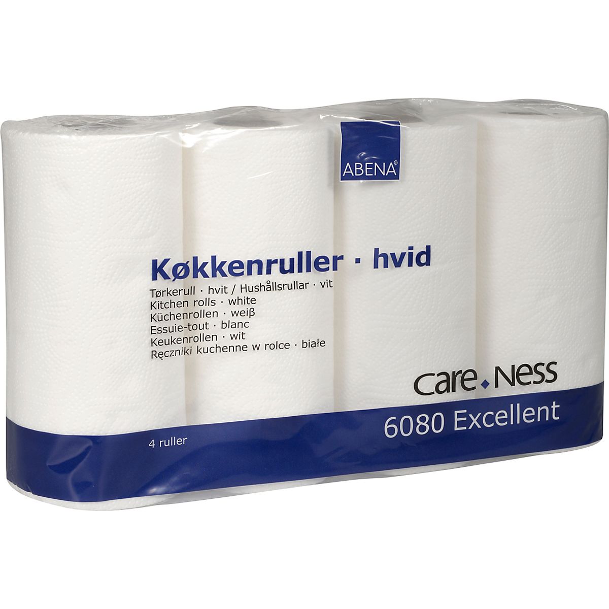 Abena 2-lags køkkenrulle hvid Care-Ness Excellent, 100% nyfiber - pakke a 4 ruller