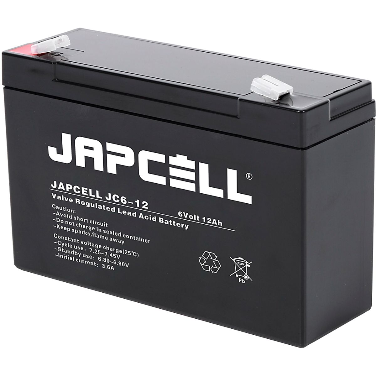 Japcell AGM-batteri 6V JC6-12, 12,0Ah 4,8mm terminaler blybatteri