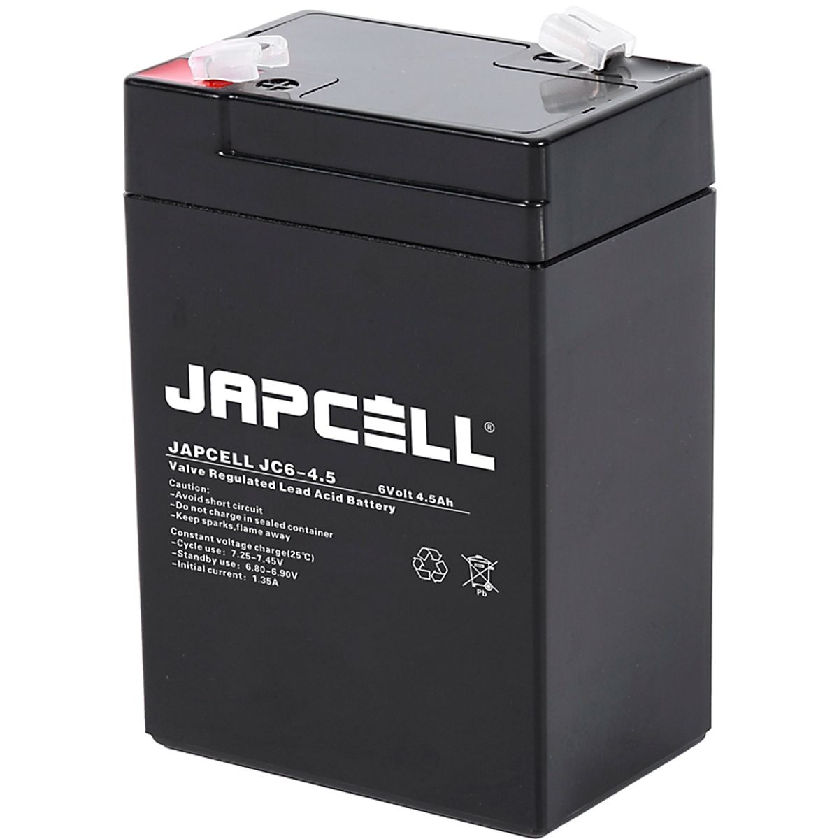 Japcell AGM-batteri 6V JC6-4.5, 4,5Ah 4,8 mm. terminaler blybatteri