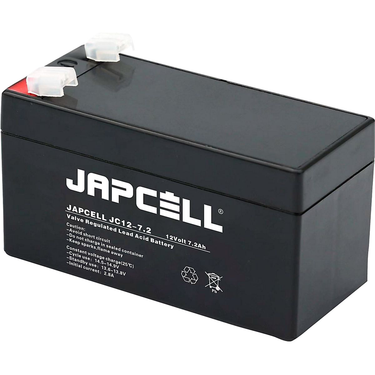 Japcell AGM-batteri 12V JC12-7.2 F1, 7,2Ah, 4,8mm terminaler blybatteri