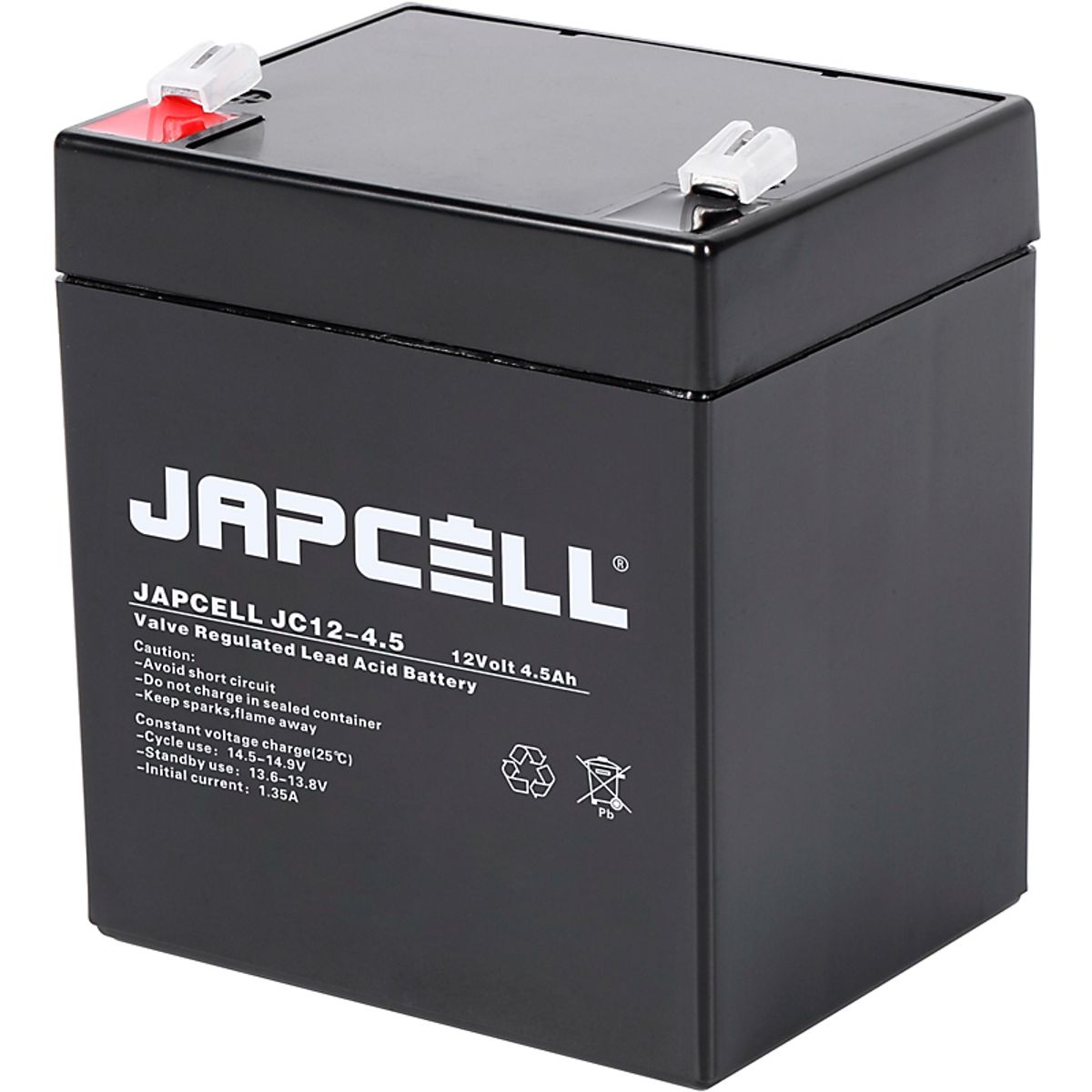 Japcell AGM-batteri 12V JC12-4.5, 4,5Ah 4,8mm terminaler blybatteri