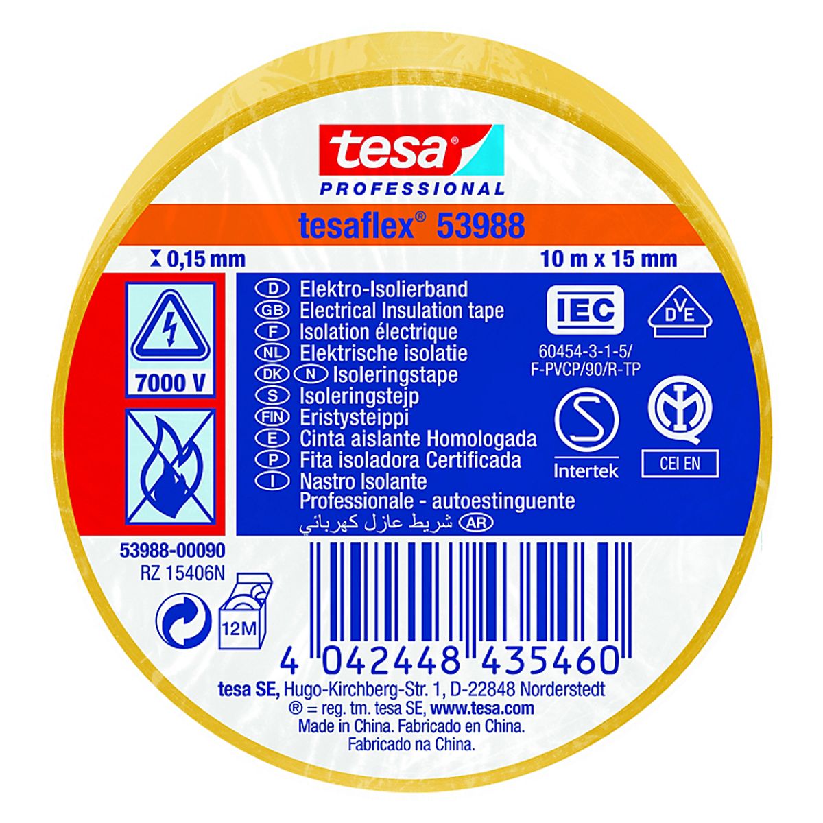 tesa PVC Isoleringstape 10mx15mm Tesaflex VDE/IEC PVC. Gul