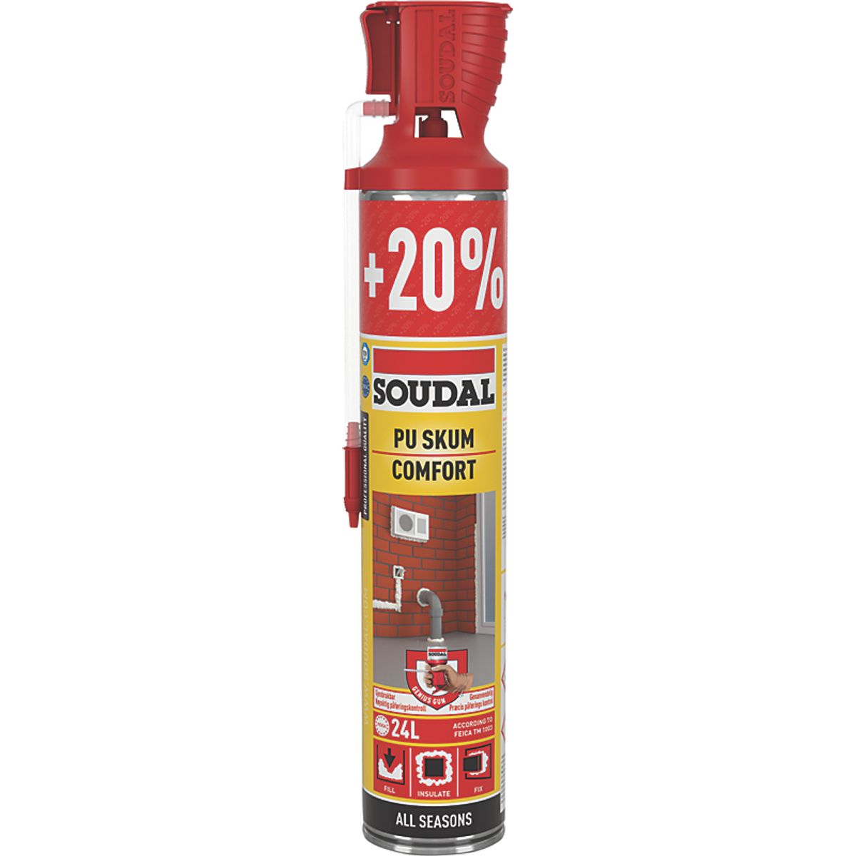 Soudal PU helårsskum 720ml Soudafoam Comfort, t/isolering & montage, anvendelig t/-10gr