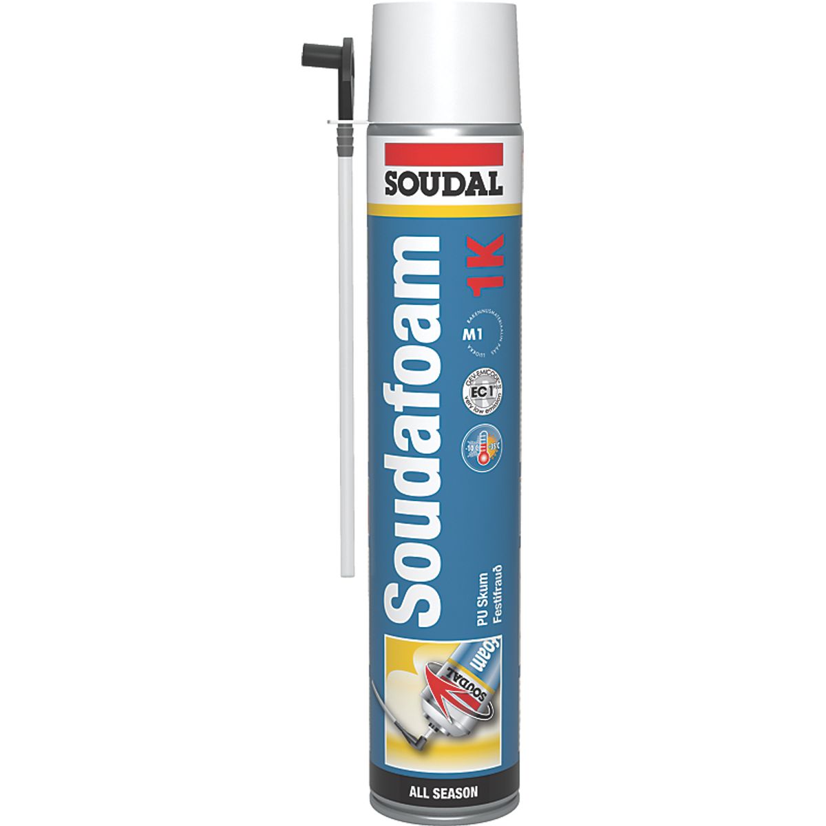 Soudal PU helårsskum 720ml Soudafoam All Season 1K, Kan anvendes ned t/-10gr C. 1K hånd