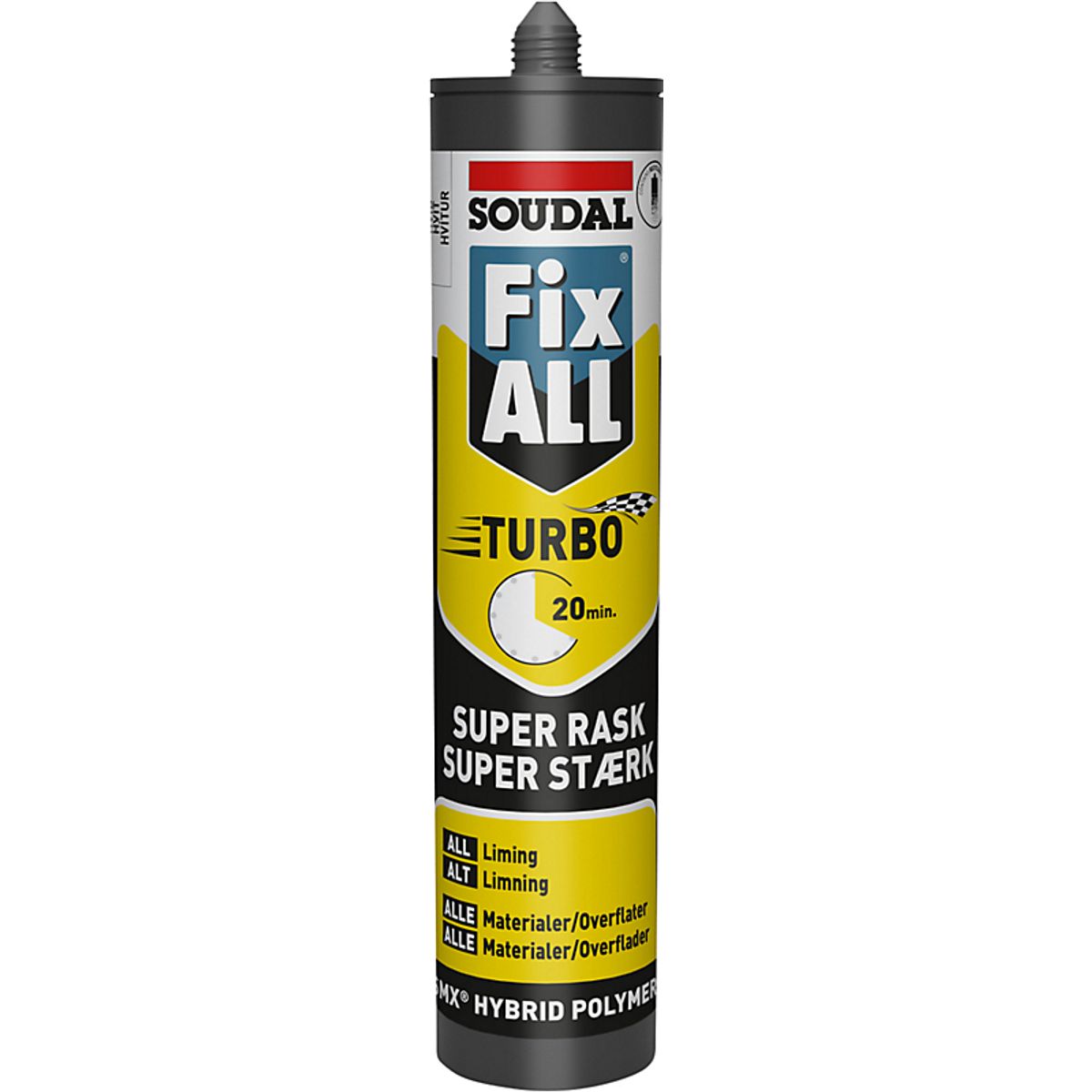 Soudal montagelim 290ml Fix all turbo. Slutstyrke 380 T/m² & hurtig hærdning. Grå