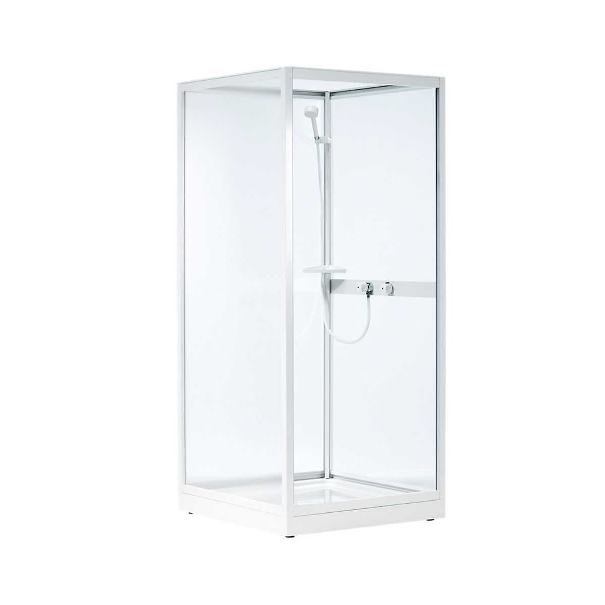 Contura Next overdel med åben forside: B=90cm, L=90cm, H=190cm, Hvid / Glas mat