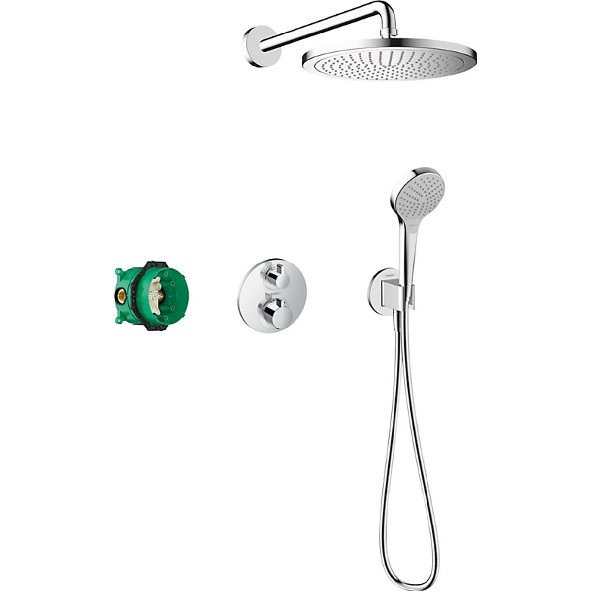 hansgrohe Croma 280 indbygningssæt ø280mm med hovedbruser/håndbruser/slange, krom