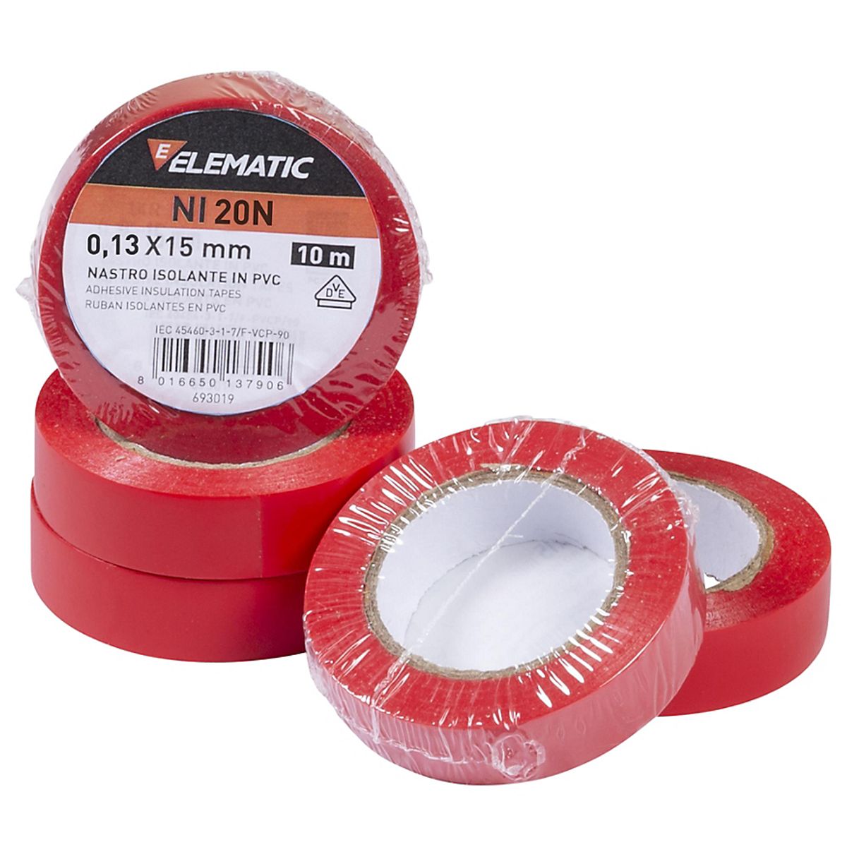 Tape 15mmx10m EM PVC isolerbånd, rød, NI-20R