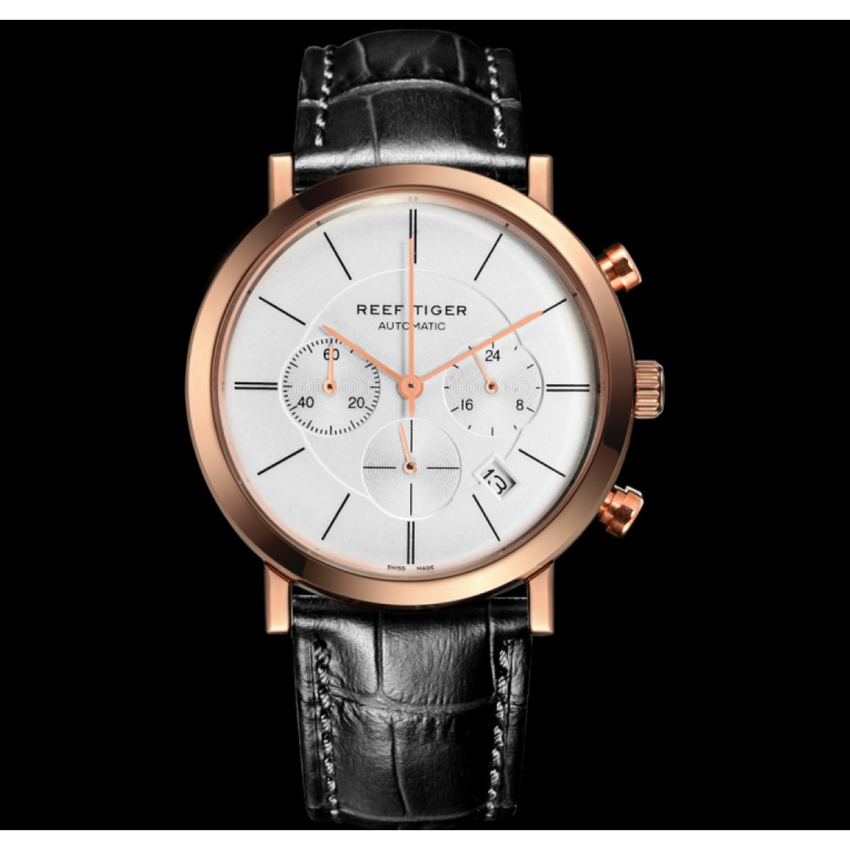 REEF TIGER Seattle Mountain Rainier Chronograph Rosegold White Herreur