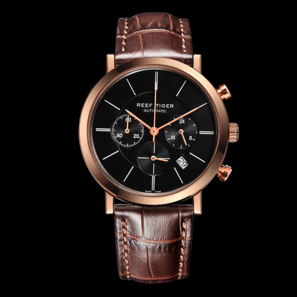 REEF TIGER Seattle Mountain Rainier Chronograph Rosegold Brown Herreur