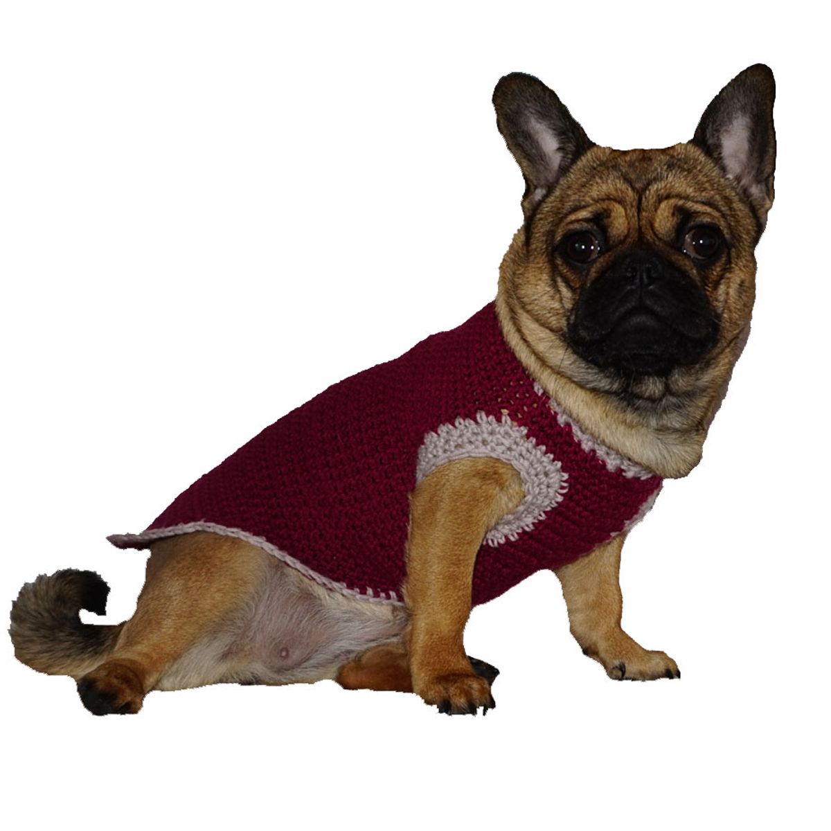 Håndlavet hundesweater -Ryg 32 cm-Brun/beige