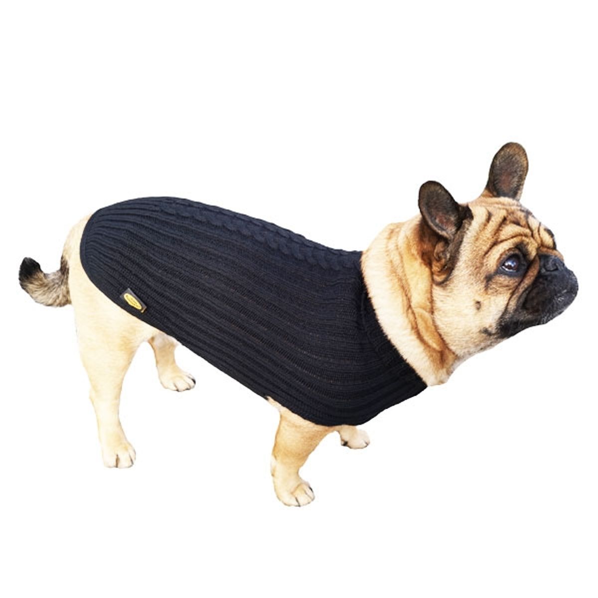 Hundesweater i merino uld-Sort-Ryg 36 cm