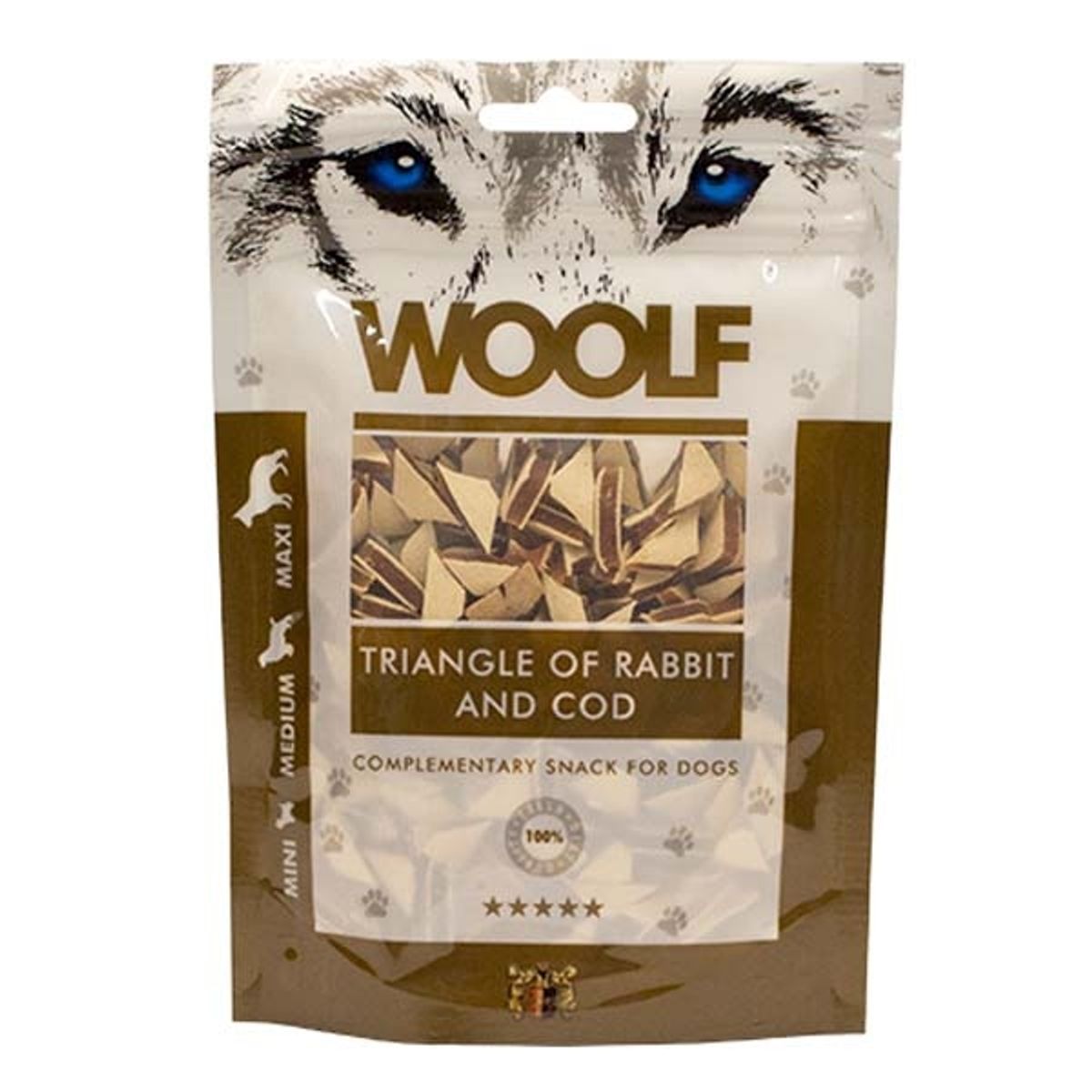 Hundegodbid Woolf kanin/torsk trekant, 100g