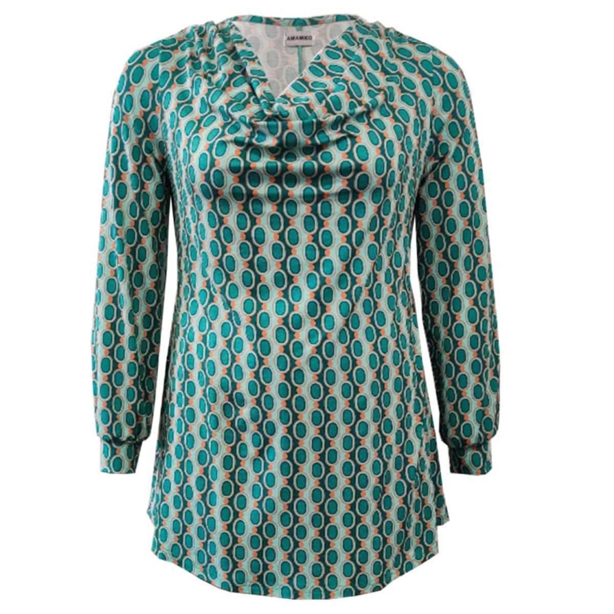 Plus size bluse - Natsu Retro Pearls Turquoise