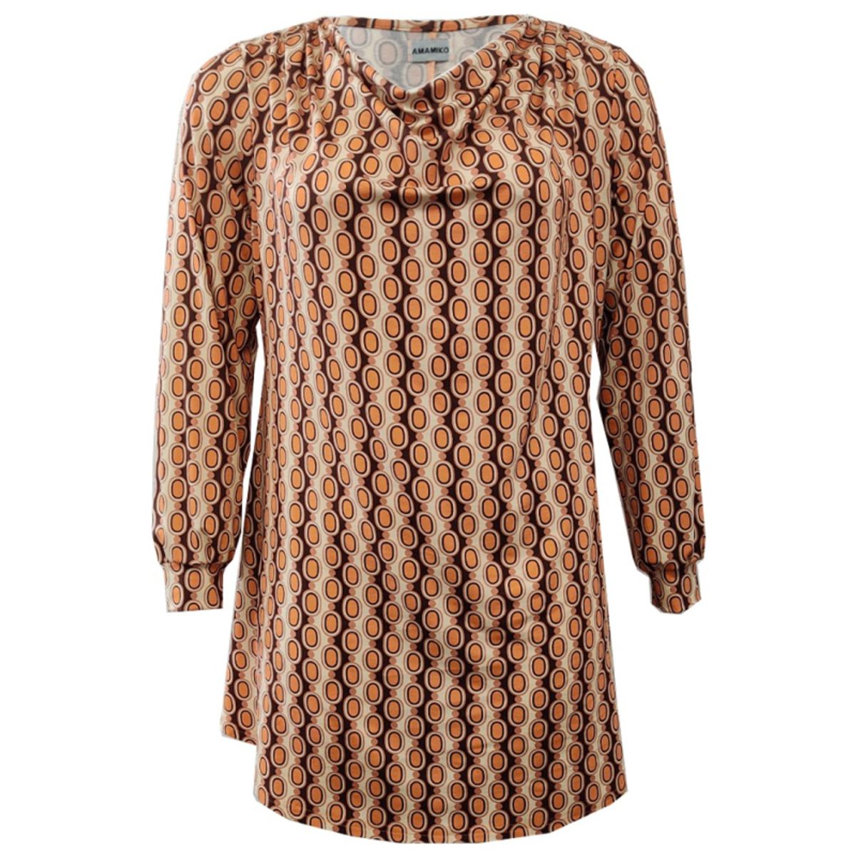 Plus size bluse - Natsu Retro Pearls Cognac